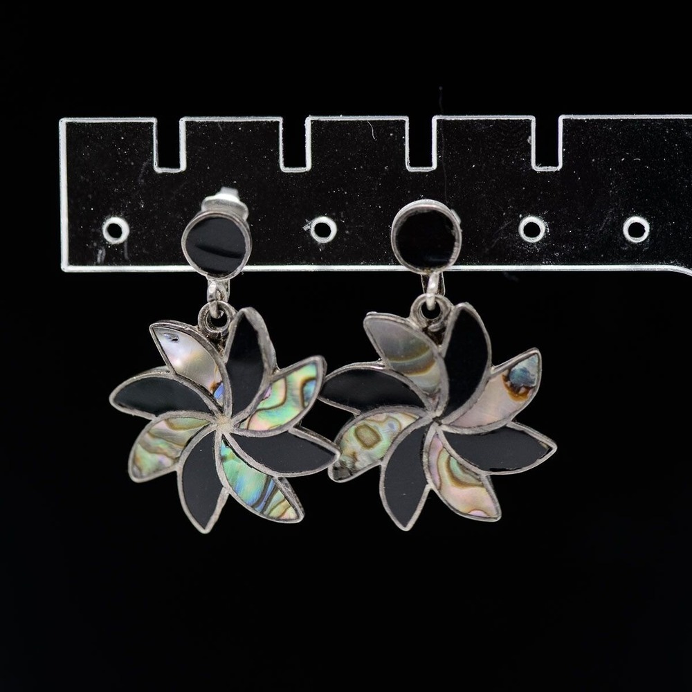 Sterling Silver & Abalone Shell Flower Earrings Vintage